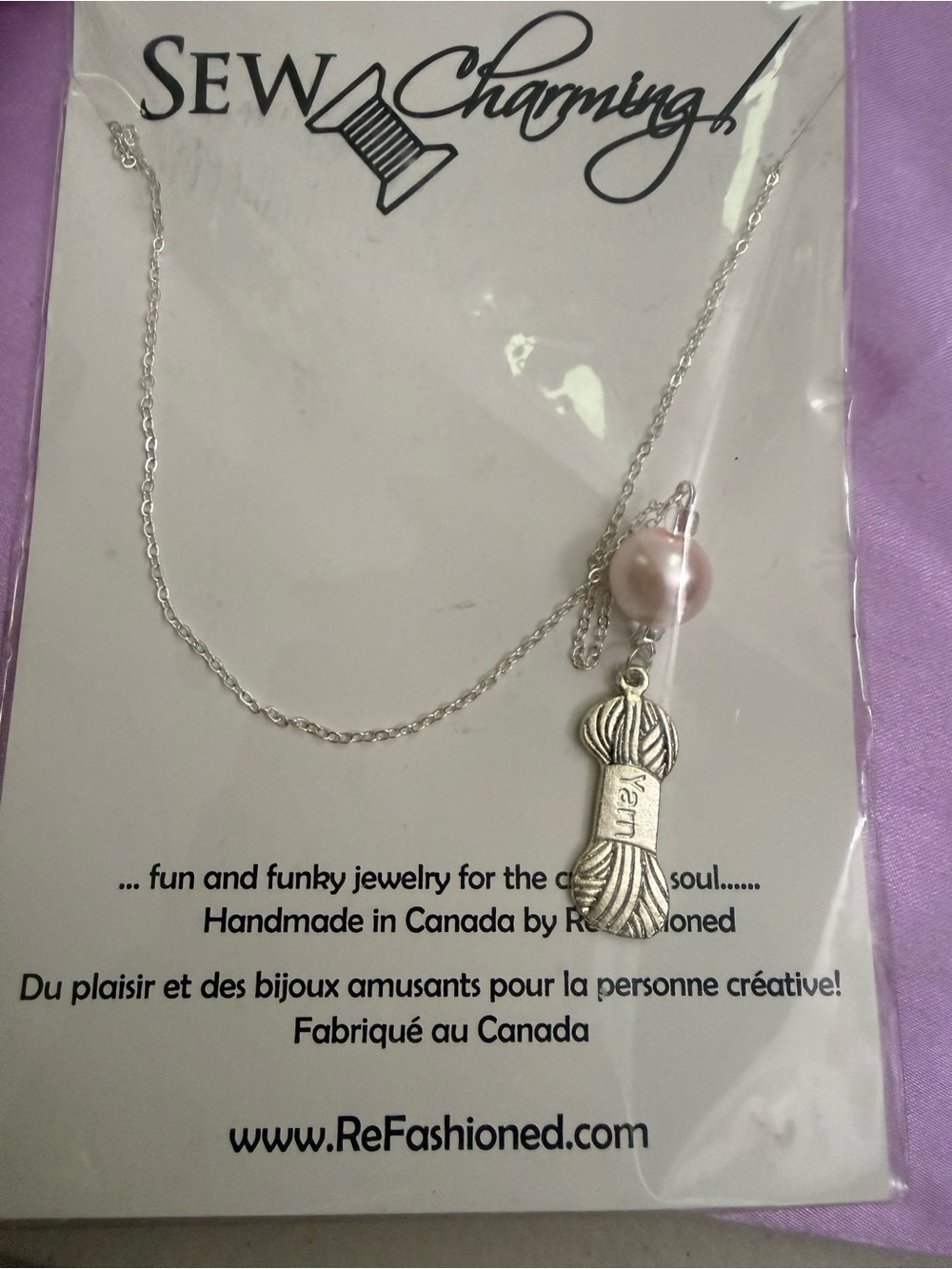 Pink Pearl Yarn Ball Pendant Necklace